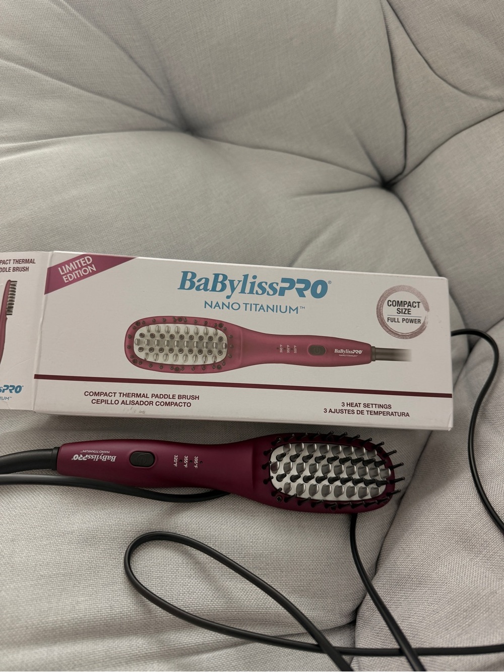 BaByliss PRO Nano Titanium Compact Thermal Paddle Brush - Burgundy